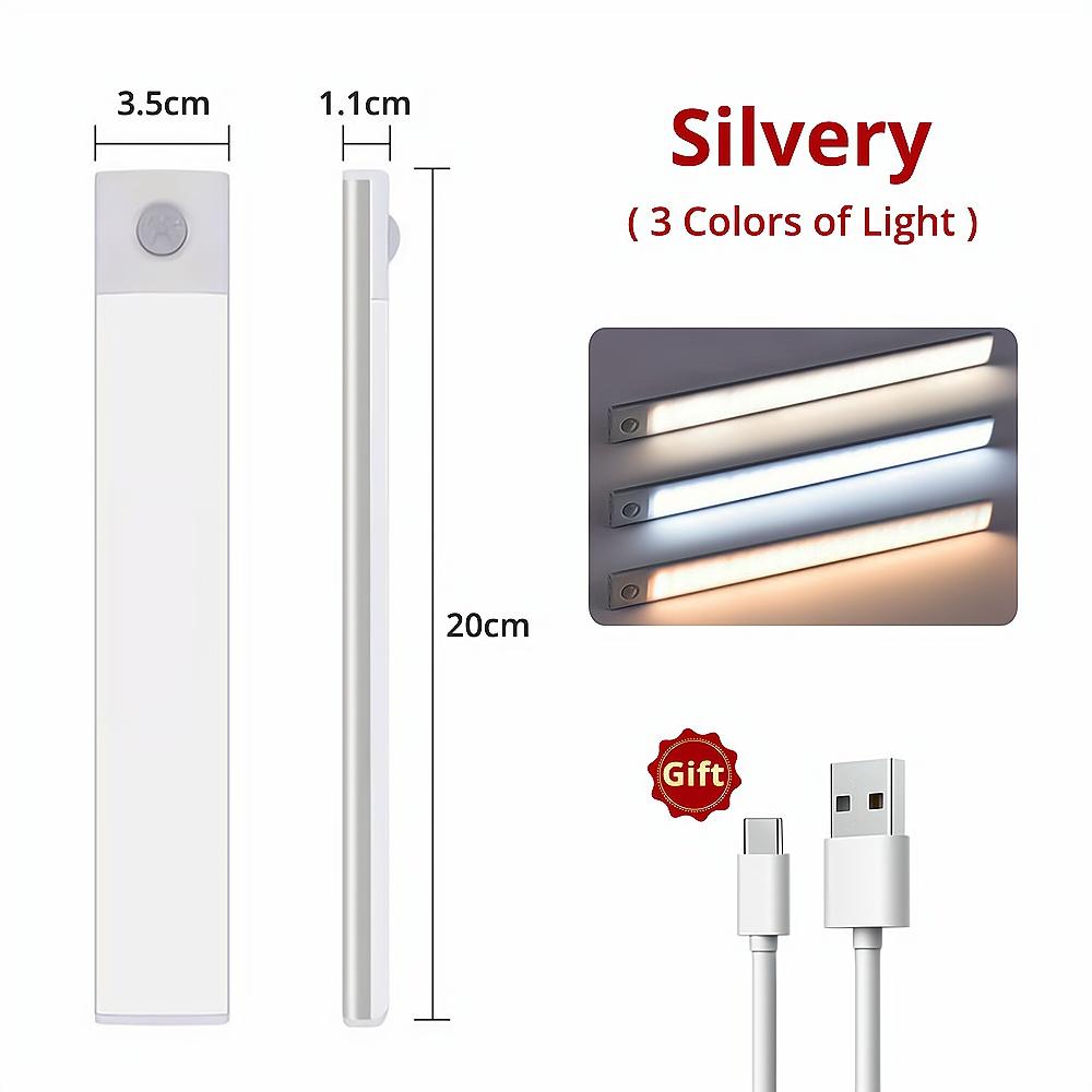 Night Light 3color In One Home Lamp Motion Sensor Wireless USB Under Cabinet Dormitory Wardrobe Closet Cupboard Indoor Lighting