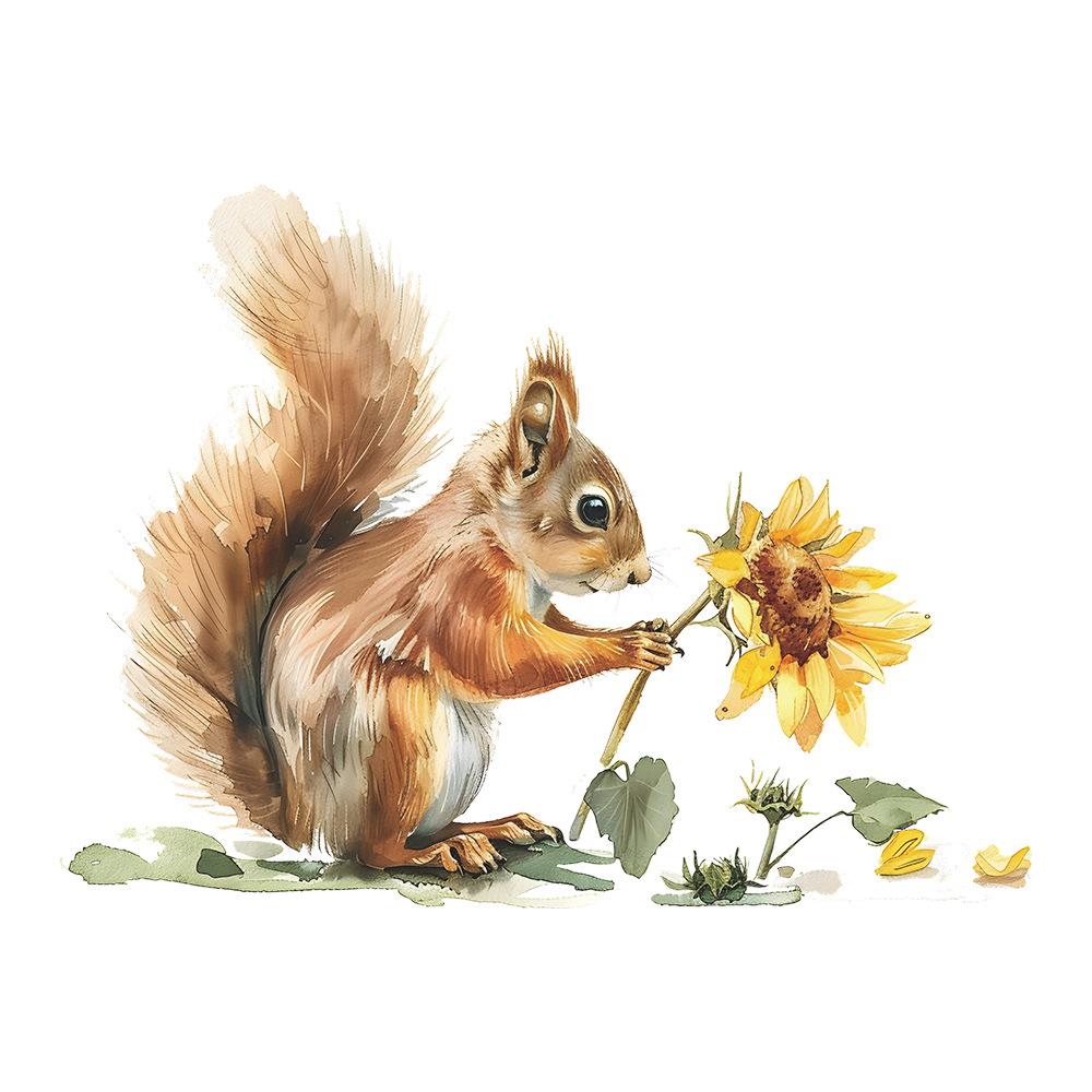 Cartoon Painted Squirrel Sunflower Bedroom Living Room Background Decorative Wall Stickers