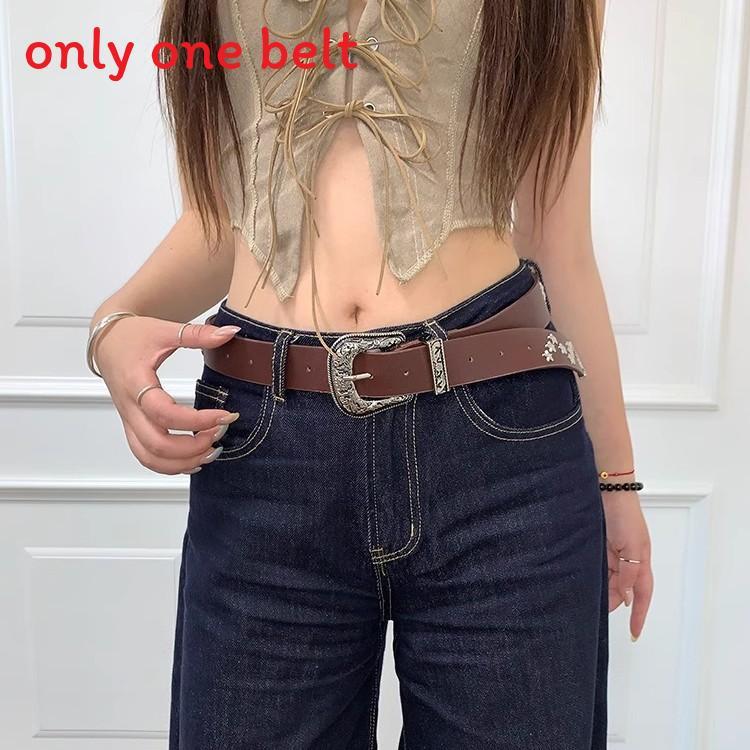 Vintage Y2k Star Rivet Pu Leather Belt With Alloy Buckle For Daily Wear