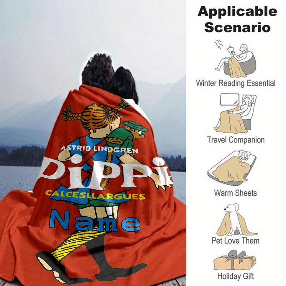 Pippi Longstocking And Mr Nilsson Blanket With Customizable Name Soft And Comfortable Shawl Blanket For All Seasons Suitable For Home Travel Camping