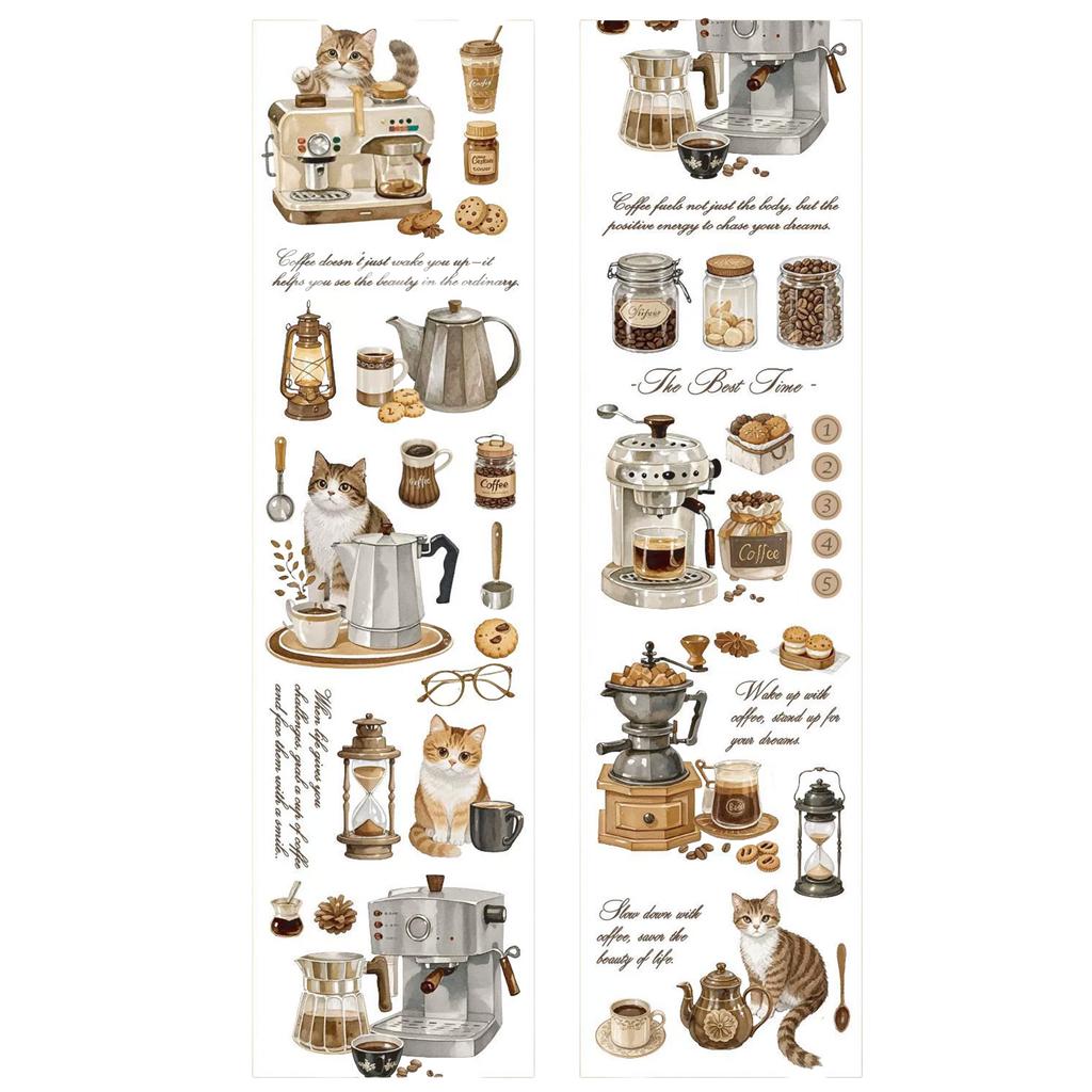 Washi Tape Retro Coffee Cat Pattern 5cmx2m for Journal Decoration Scrapbooking and DIY Crafts