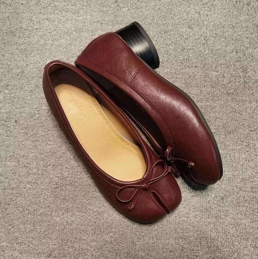 Women's Chunky Heel Mary Jane Split-Toe Shoes: New Retro Pleated Design Ballet Flats