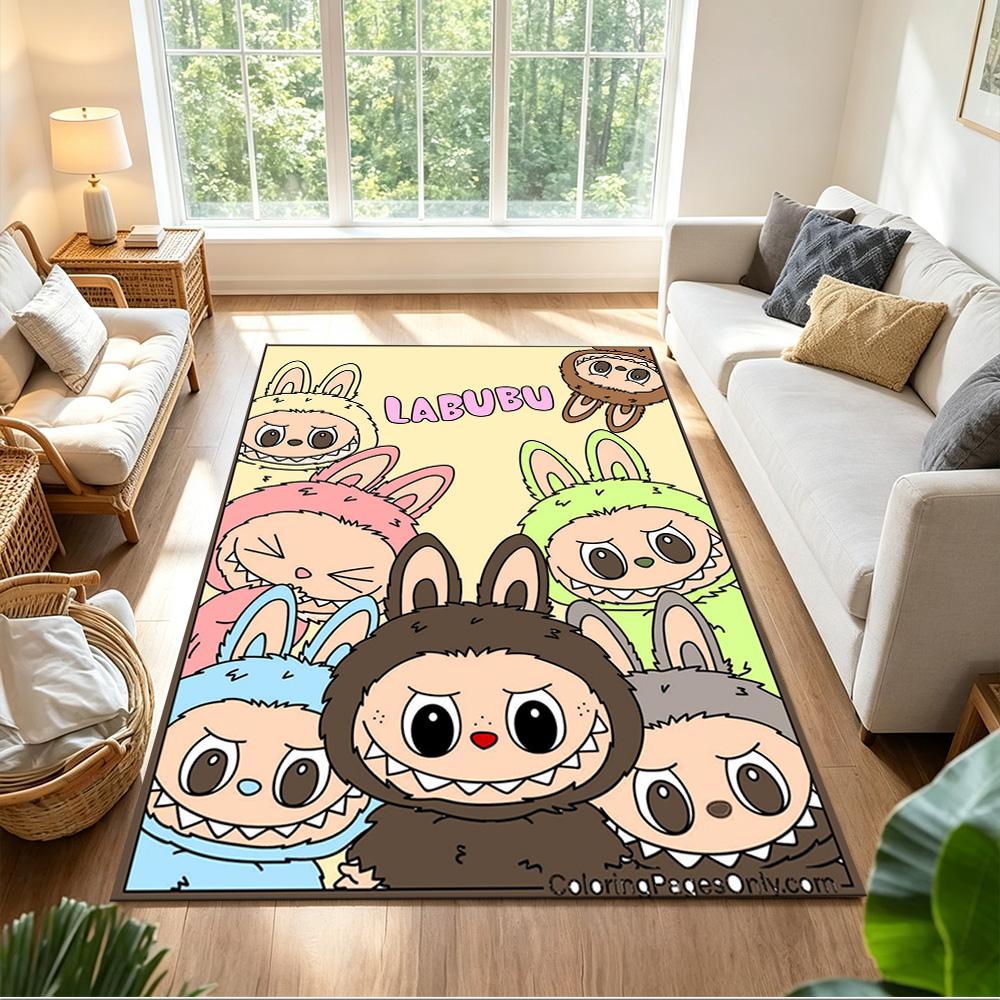 Labubu Floor Rug Office Rug Design for Bedrooms Hallway Living Rooms Foyer Anti-slip Rug Anime Office Decor Spiritual Gift