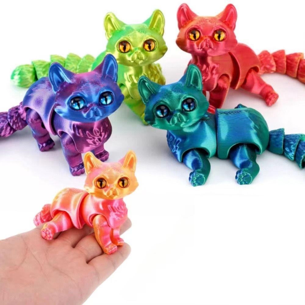 Adorable PLA Cat Figurine Movable Articulated Joints 3D Printed Cat Toys 16cm Stress Relief Fidget Gift