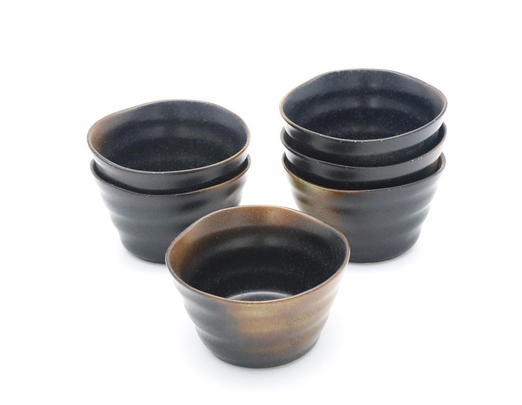 Mino Ware Japanese Cafe Series New Honoka Small Bowls, Large, Black Blown, Set of 6 (Size: H5.3 x W9.3 x D9.3cm)