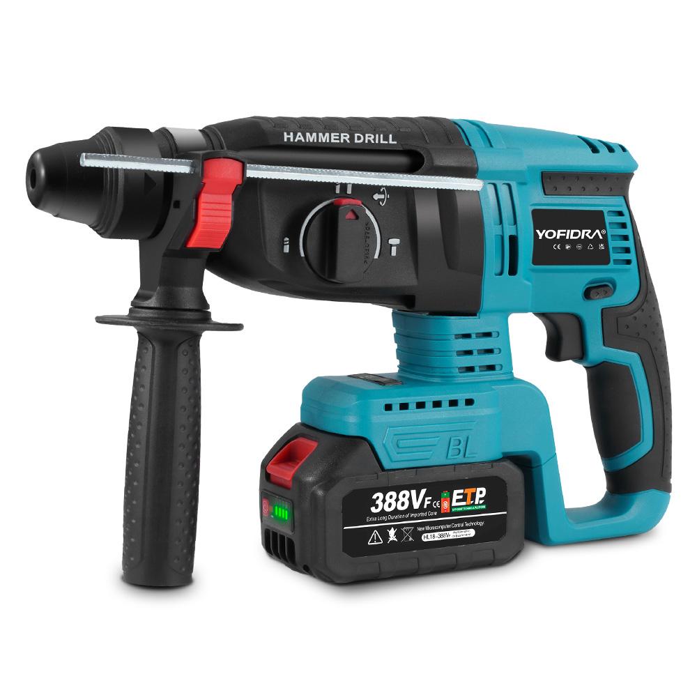 Yofidra 26MM Brushless Electric Hammer Drill Multifunctional Rotary Cordless Rechargeable Power Tools For 21V 18V Battery