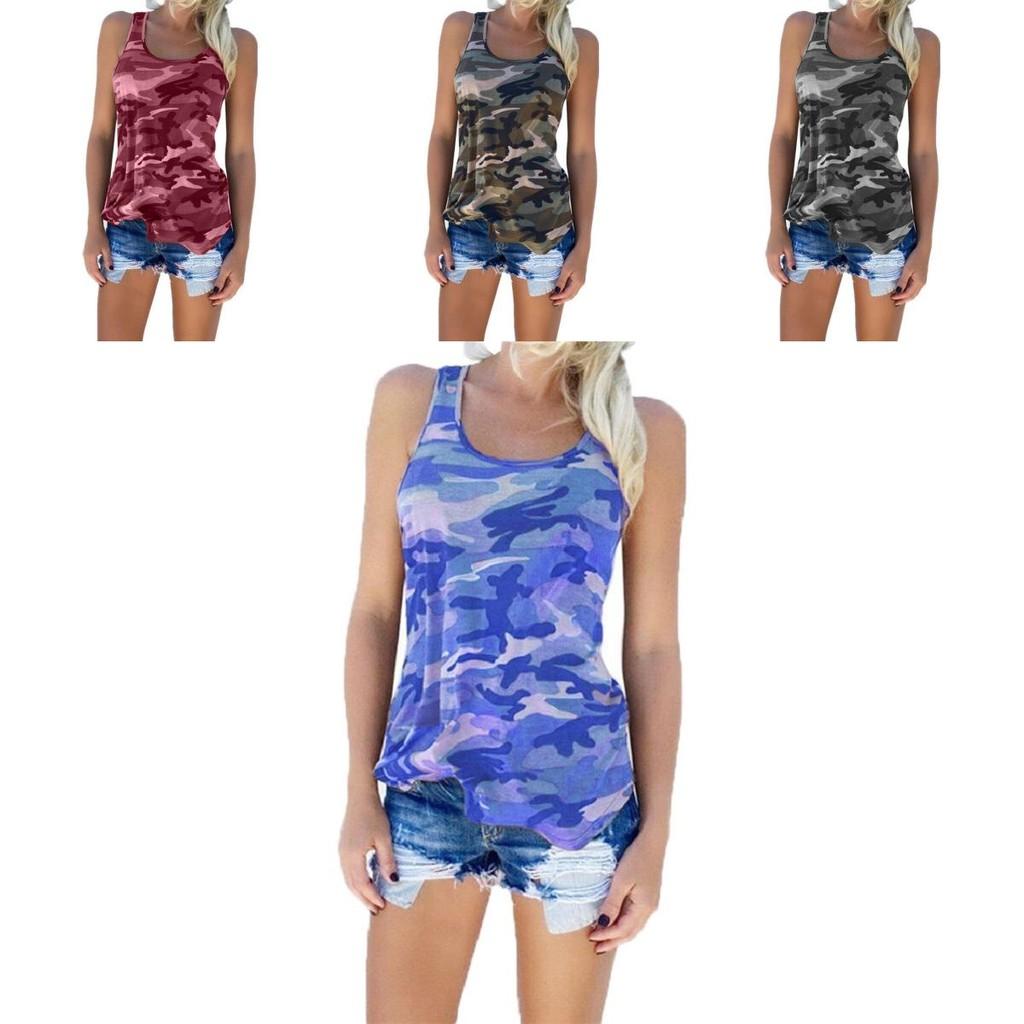 Stylish Women's Ladies Sleeveless Camo Vest Tops With Breathable Fabric For Summer