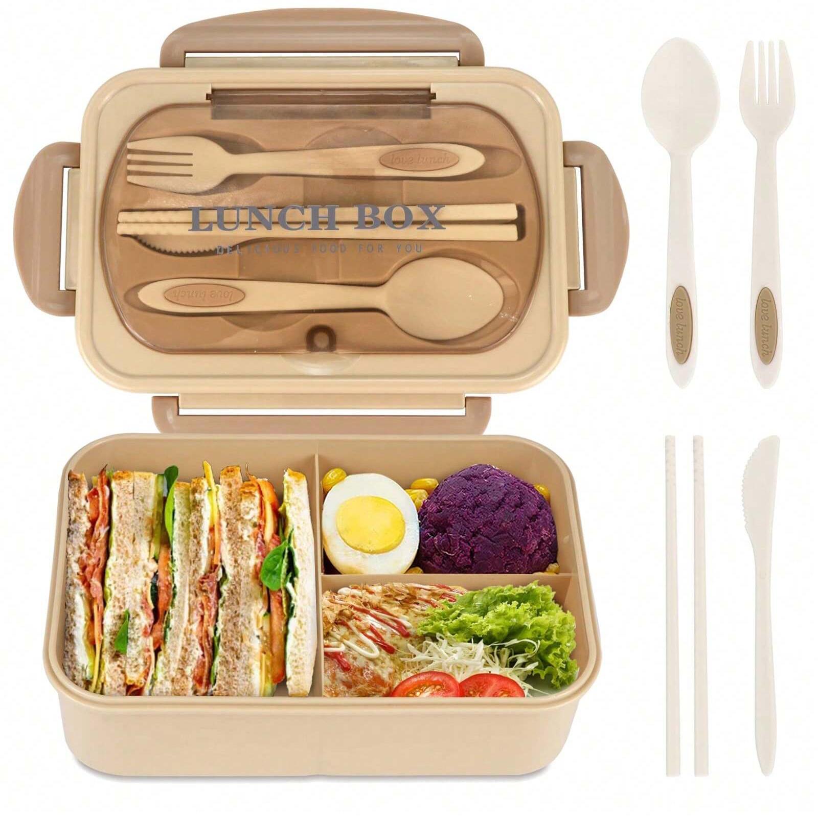 

Bento Box Adult Lunch Box, контейнеры для взрослых мужчин и женщин с 4 отделениями, контейнер для еды Lunchable Back To School 3&1 коричневый