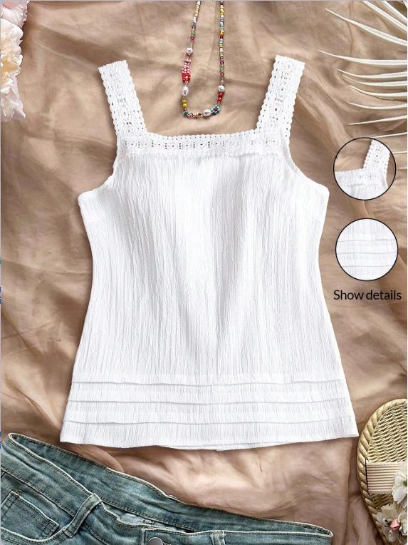 2025 Summer Pleated Lace Patchwork Slimming Versatile Vest Top