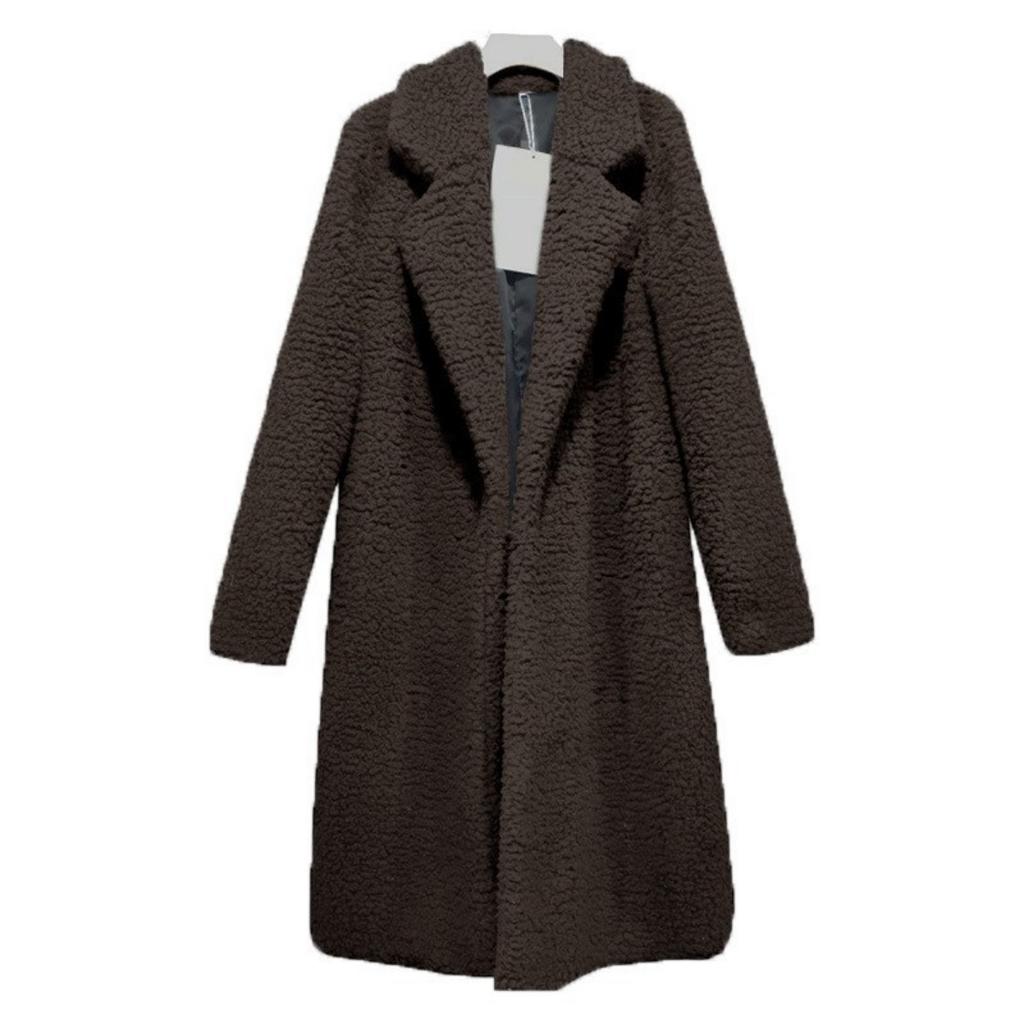 Ladies', Medium Length, Lapel, Woolen Jacket, Long Sleeved, Solid Color, Loose Fit, Casual Jacket