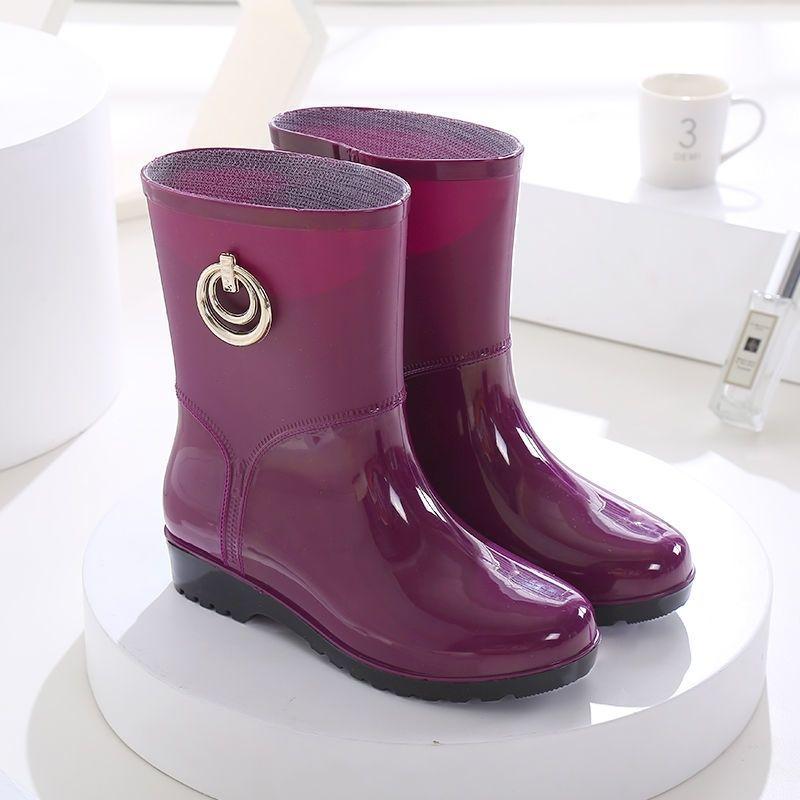 

Women s Mid-calf Rain Shoes Rain Boots Anti-slip Waterproof Shoes Warm Boots for Spring and Winter 41 фіолетовий