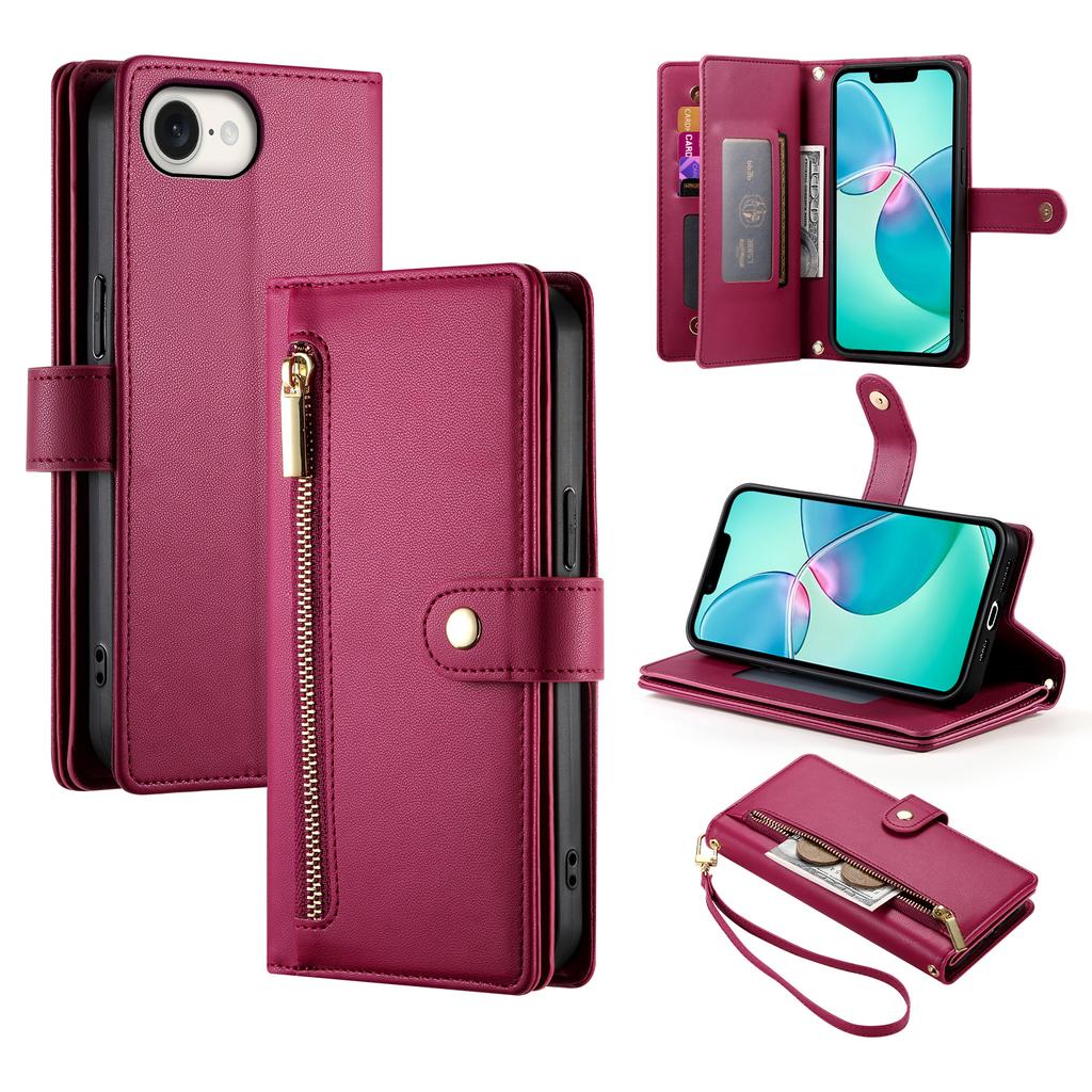DF-011 For iPhone 16e Case Zipper Wallet PU Leather Crossbody Phone Bag