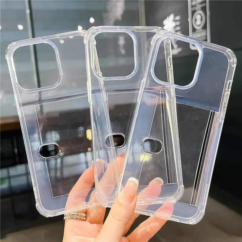 Clear Card Bag Ultra Thin Phone Case For Iphone 14 13 12 11 Pro Max Xr Xs Max 13pro 14 Plus Soft Silicone Transparent Back Cover