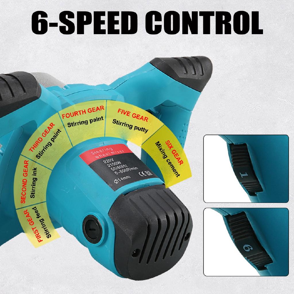 6 Speed Electric Mortar Cement Mixer Handheld Mixer with 60cm Pole for Stirring Mortar Paint Cement Grout 2100W
