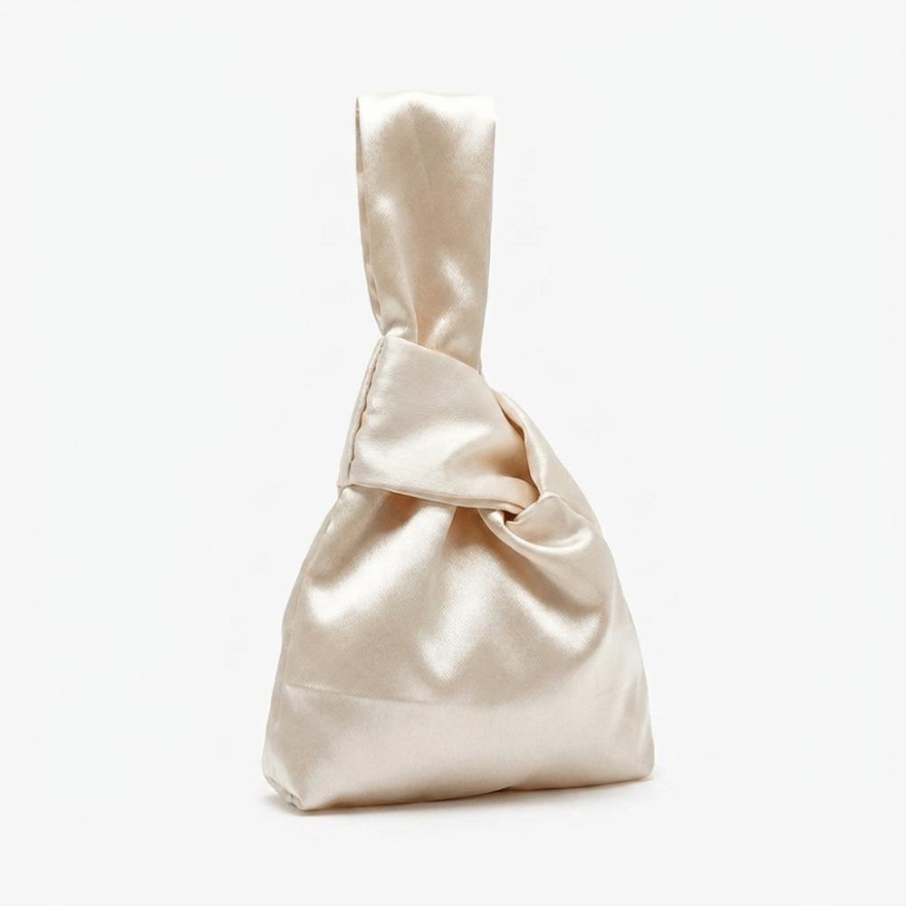 Luxury Silk Satin Wrist Bag Soft Knot Tote Portable Party Clutch Purse Party Occasion