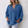 Fashion Women Long Sleeve Pullover Top V Neck Casual Cotton Linen