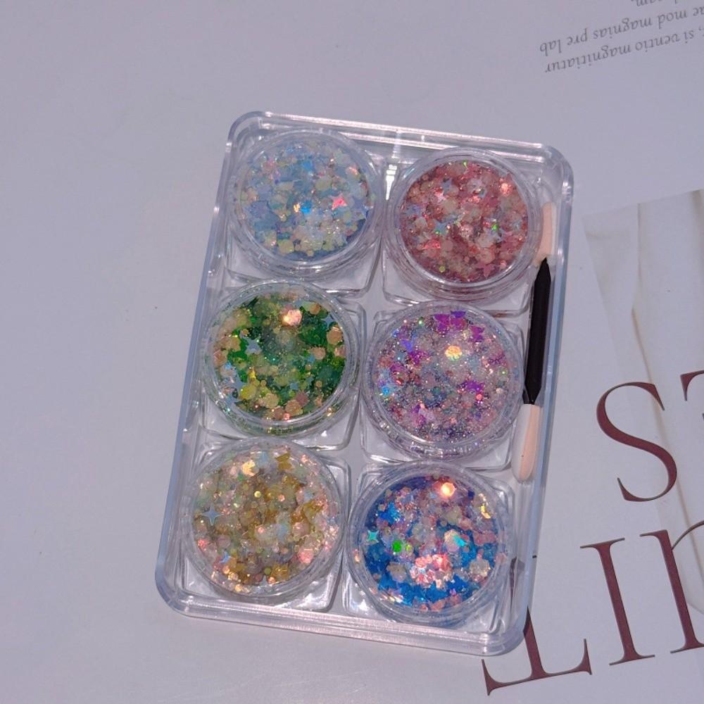 6Pcs/Set Sparkly Colorful Eye Glitter Gel Heart Star Moon Sequins Festival Glitter Body Nail Glitter Gel Face Hair