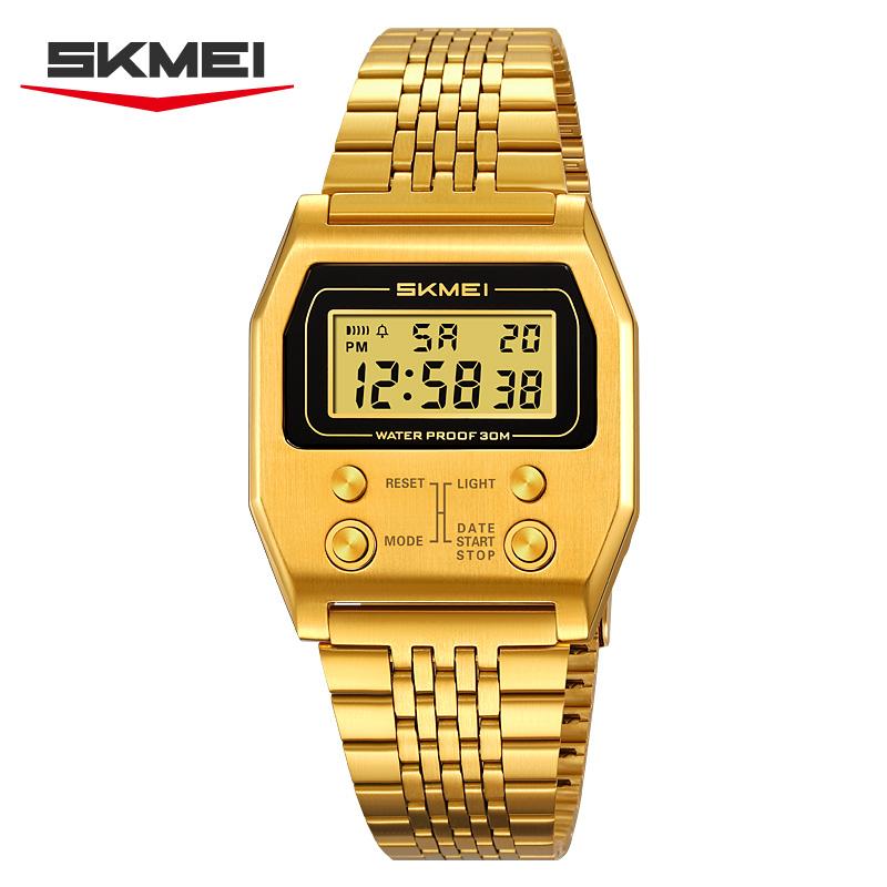 SKMEI 2460 Luxury Electronic Waterproof Digital Mens Wristwatches New Design Stainless Steel Band in Stock Low Price Sport Watch