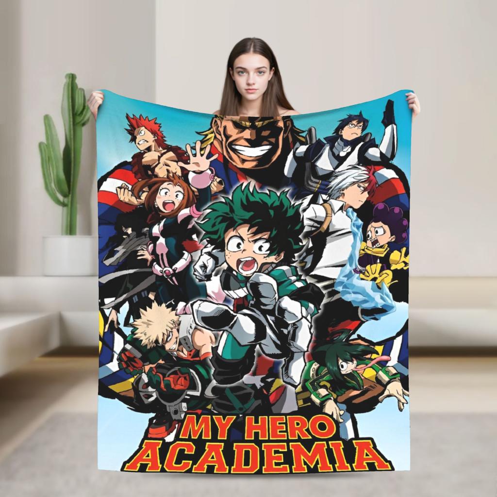 My Hero Academia Deku Izuku Knitted Blanket Coral Fleece Plush Super Warm Throw Blankets for Airplane Travel Bed Rug