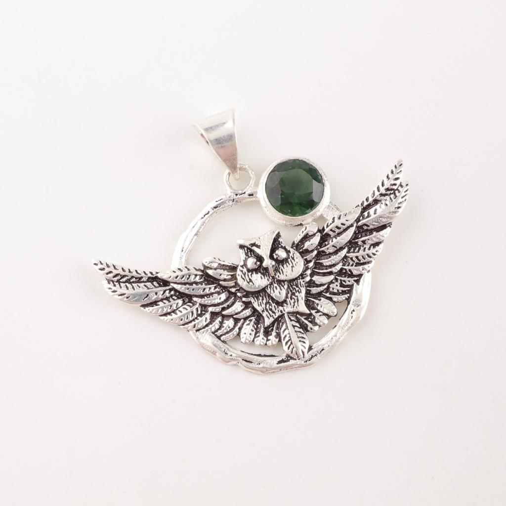 Natural Green Amethyst Gemstone 925 Solid Silver Handmade Women Pendant 1.48" CP-17-35