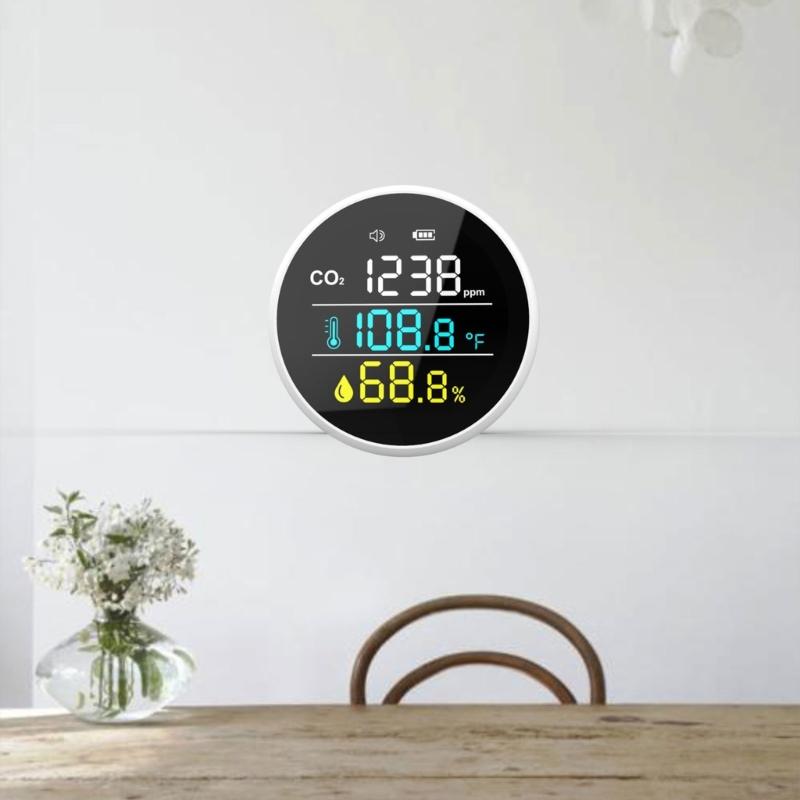Indoor Air Quality Monitor CO2 Tester Meter Hygrometer With Temperature Dampness Measurement And Wall Mountable Design