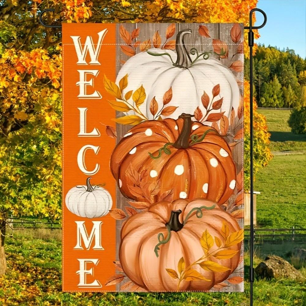 Linen Halloween Fall Pumpkin Garden Flag Rustic Style Ghost Welcome Flag Porch