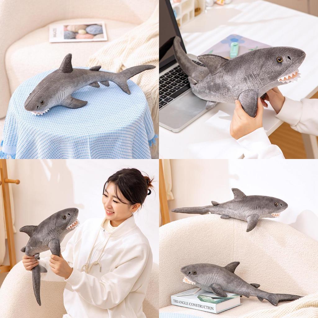 Realistisches graues Haifisch-Stofftier 60cm Weiche Kuscheltierpuppe für Kinder und Erwachsene