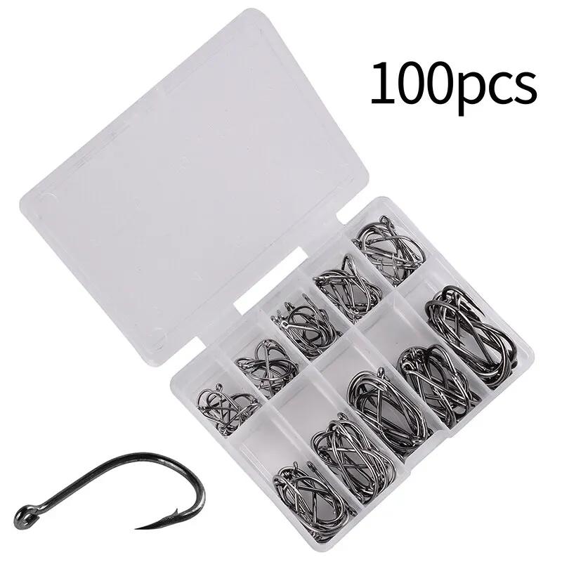 Fishing Hooks Set 100Pcs Box 10 Series High Carbon Steel Single Circle Fishing Hook Fly Fishing Jip Barbed Carp Hooks