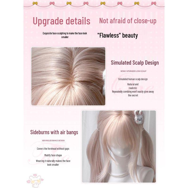 Dámská Lolita dlouhá kudrnatá paruka v barvě Mist Pink Gold s dvojitými culíky