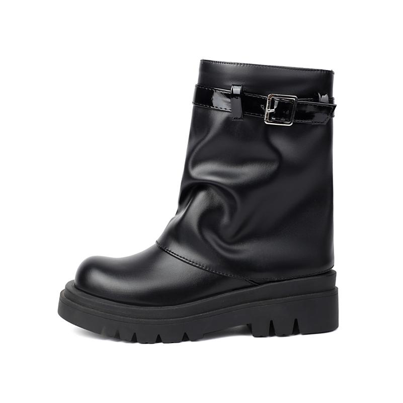 

Meotina Women Ankle Boots Round Toe Chunky Mid Heels Platform Zipper Buckle Short Boots Ladies Fashion Shoes Autumn Winter 45 39 чорний