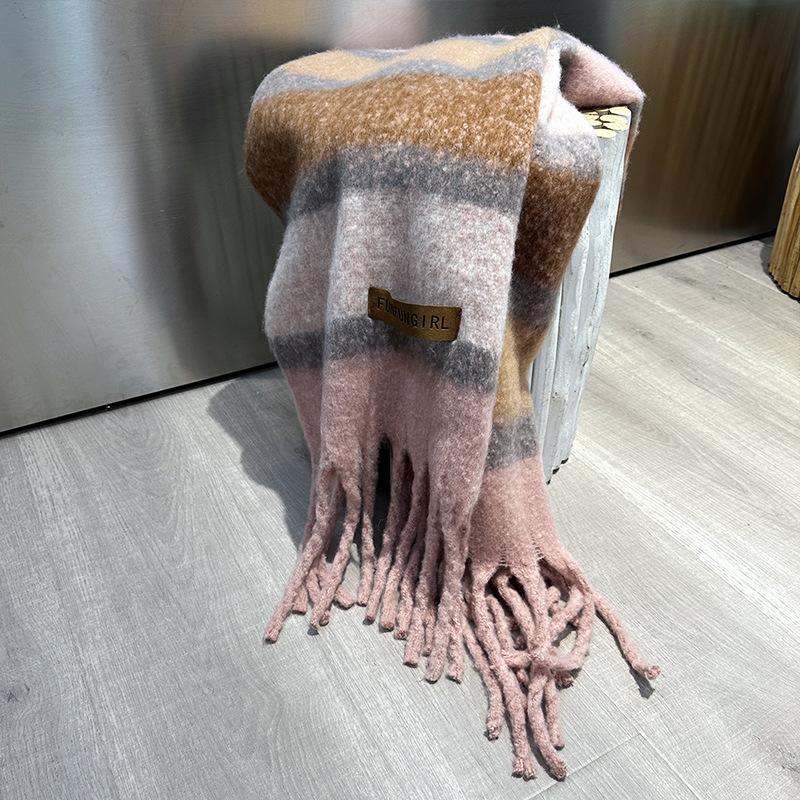 New autumn and winter striped scarf women's high-end sense versatile imitation cashmere scarf thickened warm scarf shawl