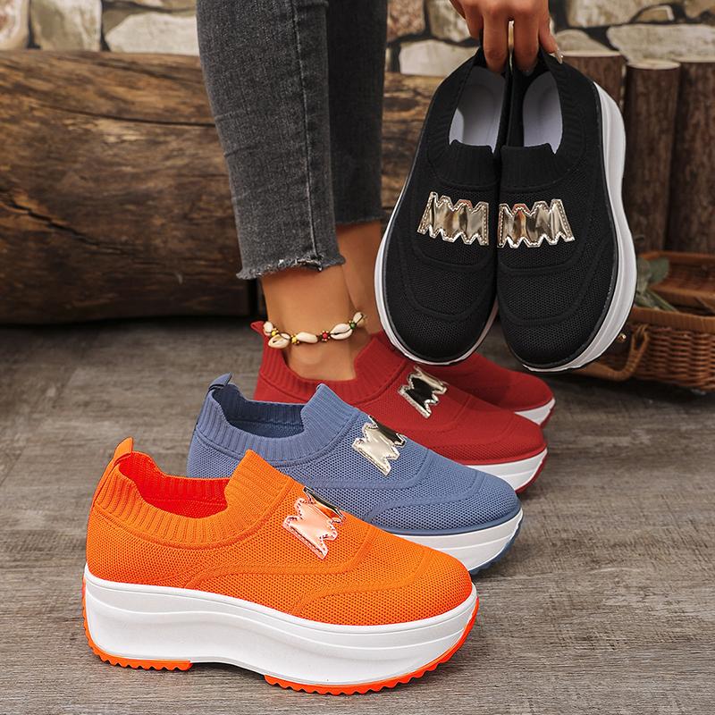 Fashion Breathable Knitted Platform Sneakers for Women Fashion Letter Decor Creepers Shoes Woman Thick Sole Slip On Walking Shoes 36-43