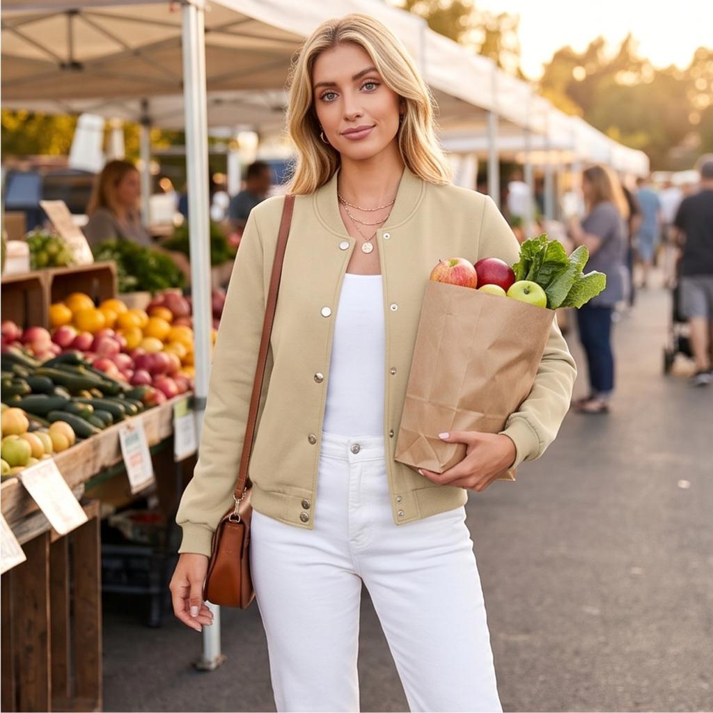 Women's Casual Loose Fit Long Sleeve Hoodie Jacket with Stand Collar for Street