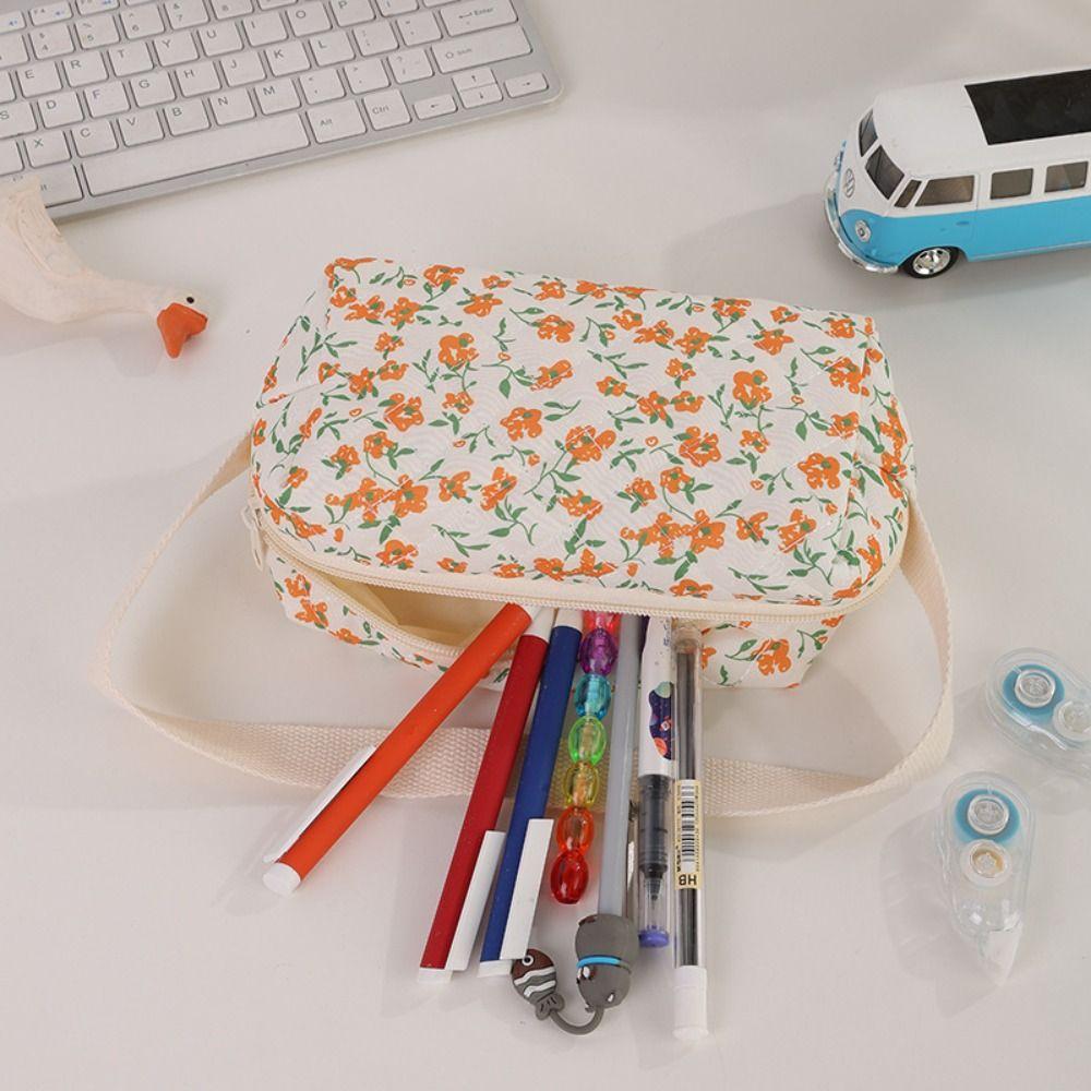 Multifunctional Gardenia Pen Bag Handheld Portable Pencil Case Makeup Bag Home&Travel