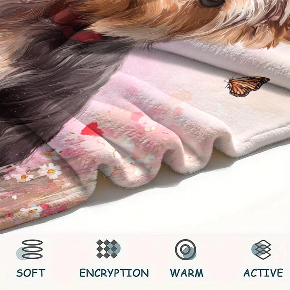 Pink Yorkshire Terrier Pattern Flannel Blanket, High Quality Comfortable for All Seasons, Home Decor, Warmth and Comfort, Perfect for Gifts.