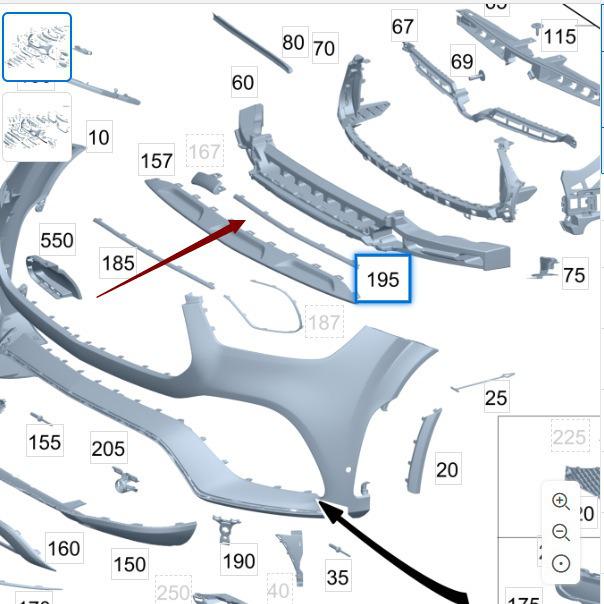 Front Lower Grille Bright Strip for Mercedes-Benz W167 (Part A1678854505)