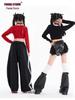 Girls' Trendy Sequin Rhinestone Dance Set: Long Sleeve T-Shirt and Pants for Street Dance Performance