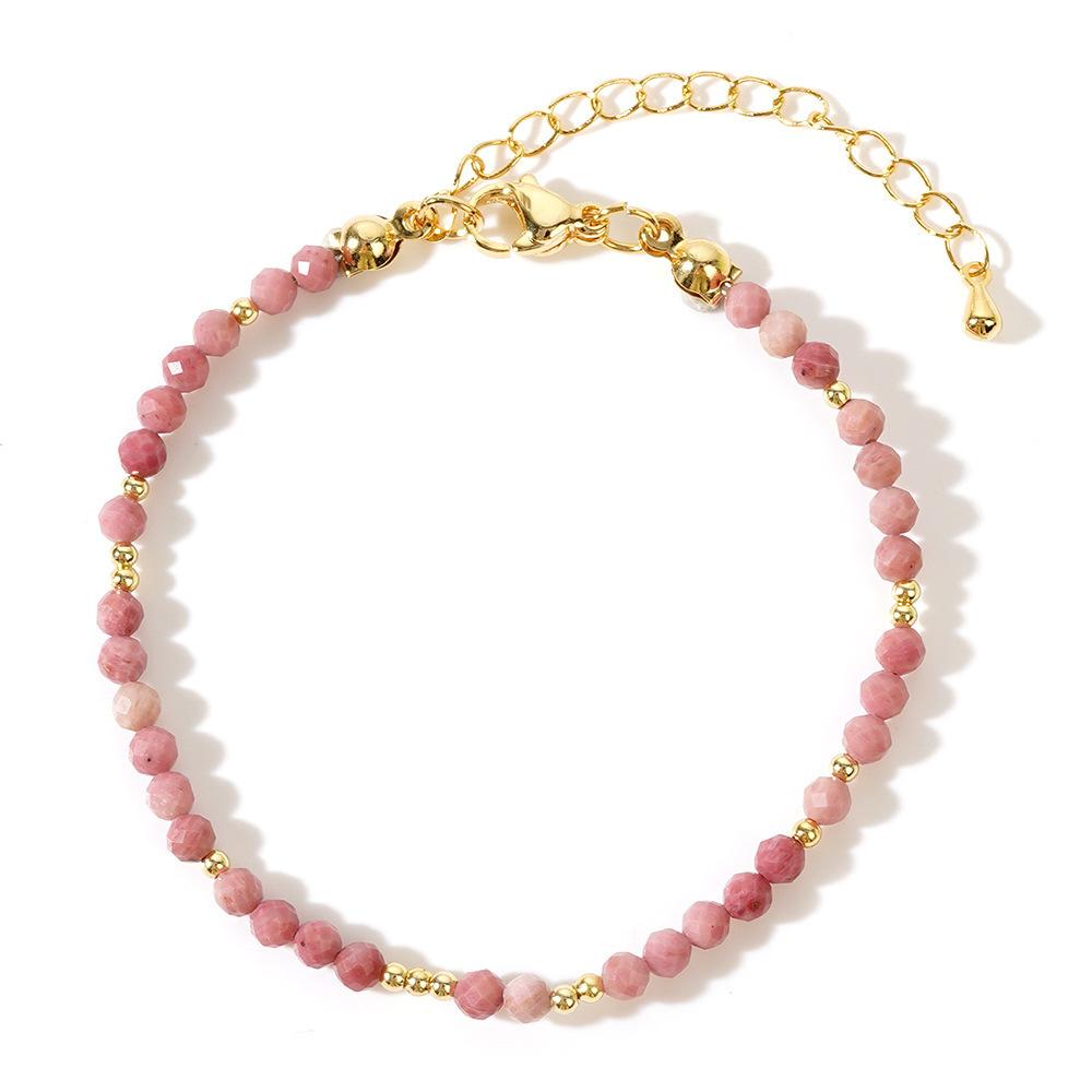 1pc 3mm Bohemian Natural Stone Amethyst Pink Crystal Faceted Beads Brass Beads Bracelet for Women Jewelry