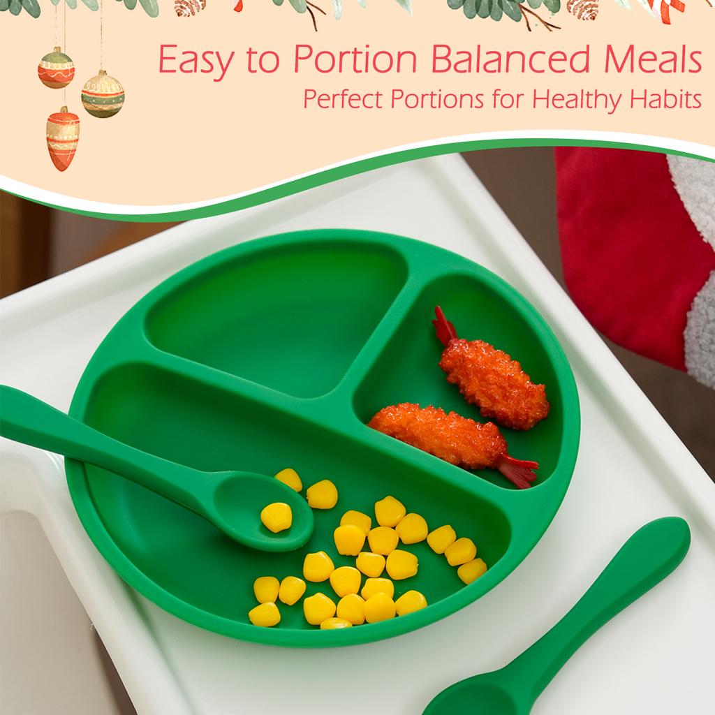 Color Kids 3PCS Baby Feeding Sucker Dishes Plate Set Silicone Tableware With Spoon Fork Training Utensils Children Dinnerware