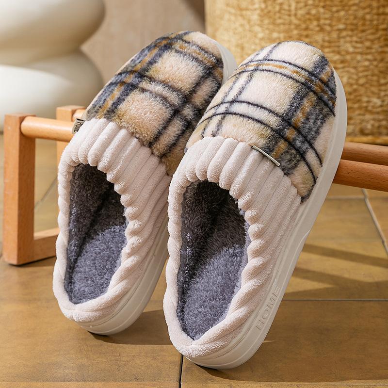 Cotton slippers autumn and winter couple thick-soled velvet wear-resistant home dormitory thermal shoes