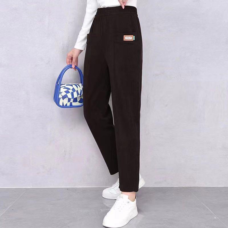 

Шикарные брюки из шенилла с высокой талией для мам среднего возраста: Трендовая, Стройнящая, Зимняя мода прямого кроя 3XL (115-130 jin)