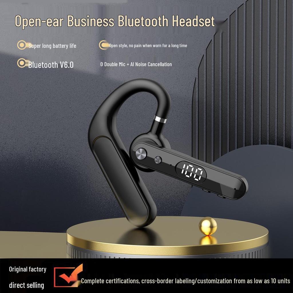 6.0 True Wireless Bluetooth Ear Hook Earphones - Noise Cancelling, Ultra-Long Standby, Single Ear