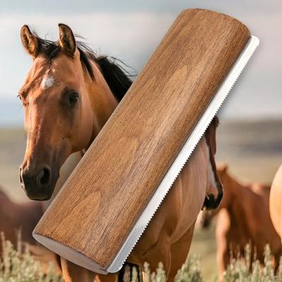 Horses Shedding Wood Tool,Stainless Steel Teeth Horse Brush,Wood Handle Deshedding Grooming Tool
