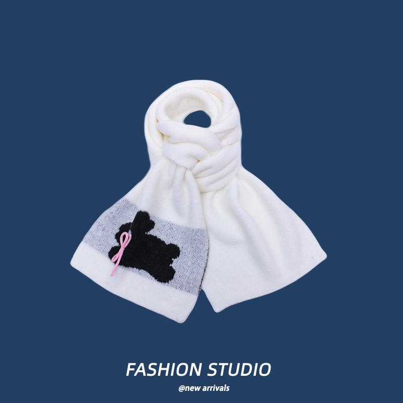 Knitted wool season cold-proof versatile warm comfortable neck protection scarf bow jacquard personalized rabbit scarf