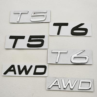 Logo Emblème Métal 3D pour Voiture T5 T6 AWD Autocollants Emblème Coffre Arrière Pour S40 S60 S80 V60 V70 V90 XC40 XC60 XC90 Accessoires Extérieurs