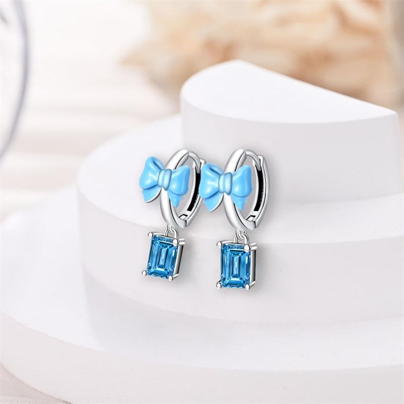 New Sweet 925 Silver Women's Princess Powder Gemstone Blue Kind Bow Design Earrings Fit Party Exquisite Jewelry Gifts