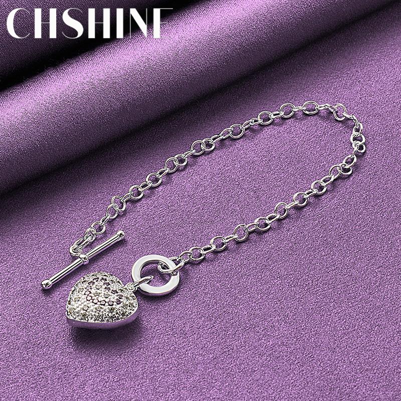 CHSHINE Bracelet Charm Cœur Cristal Argent Sterling 925 Pour Femmes Mode Bijoux de Haute Qualité