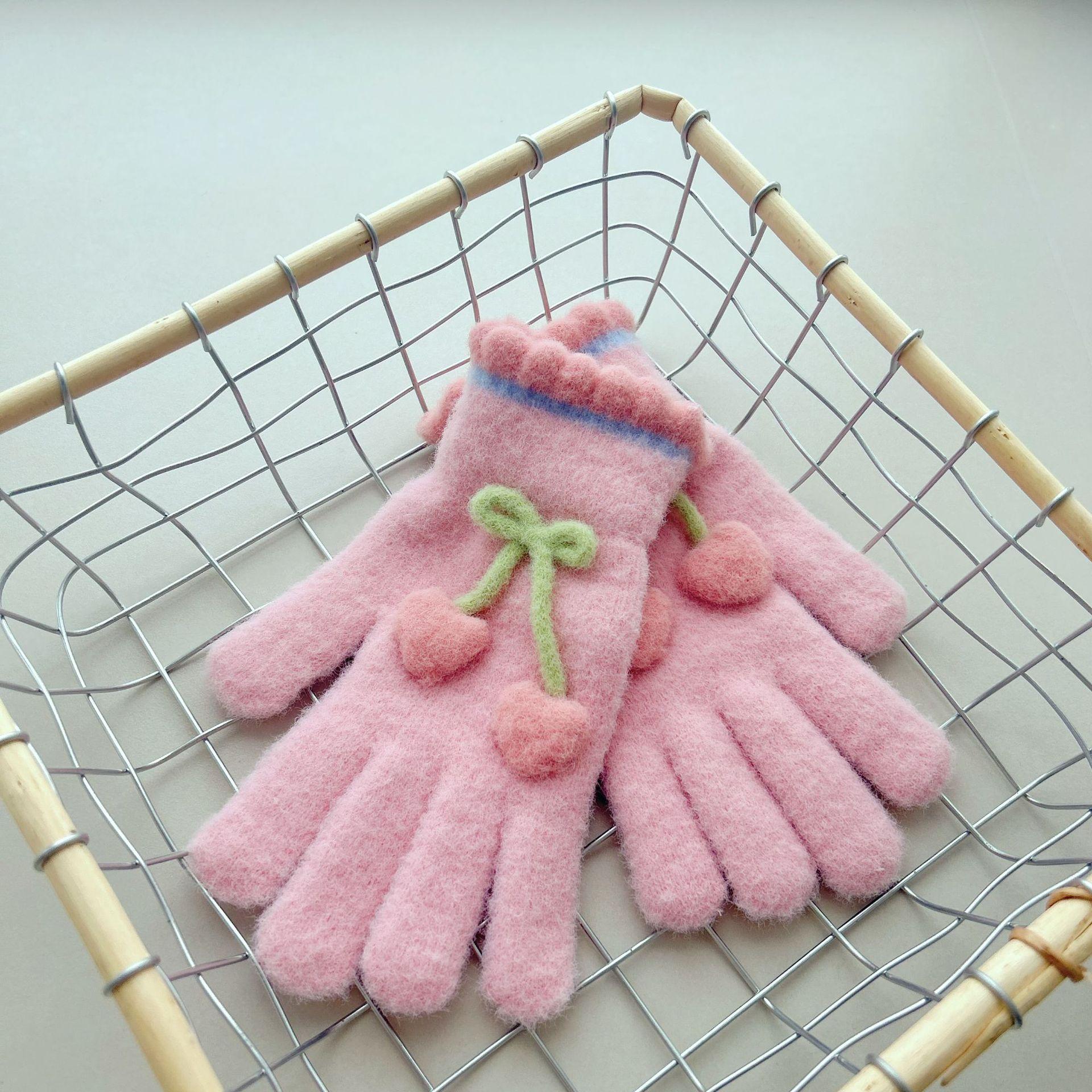 

Autumn and Winter Cute Gloves for Women Versatile Thickened Cold Proof Knitted Cycling Warm Winter Full Finger Student Touch Screen Gloves One size