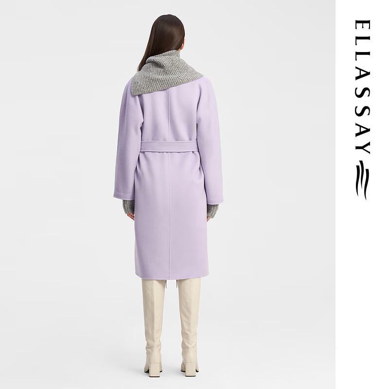 ELLASSAY Women's Elegant Lavender Wool Double-Breasted Long Coat