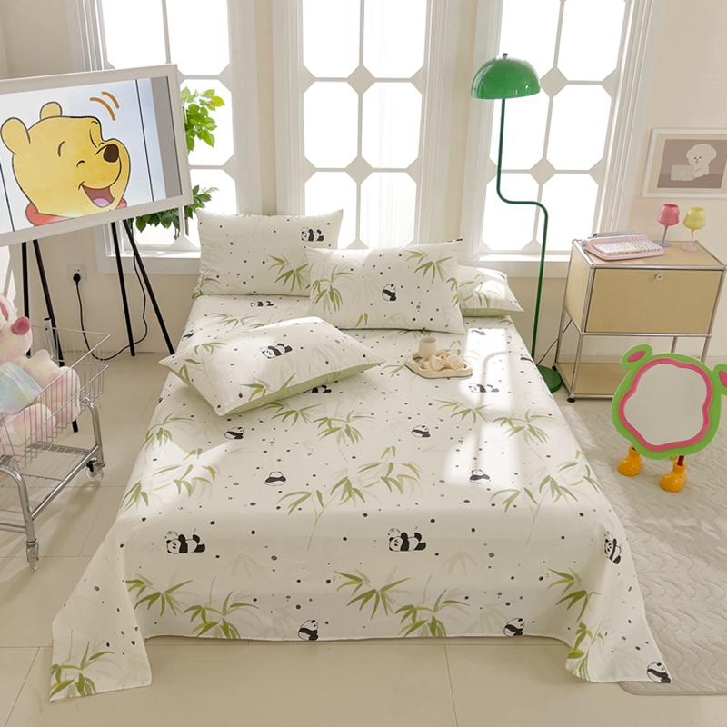 Cartoon Panda Purple Flat Sheet Cotton Bed Sheet Set Cute Animal Bedding Sheets Kids Girls Bedroom 3pcs Sheets and 2 Pillowcases 120X230cm(3pcs)